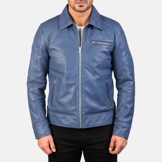 AzureRogue Leather Biker Jacket – Midnight Blue Edition