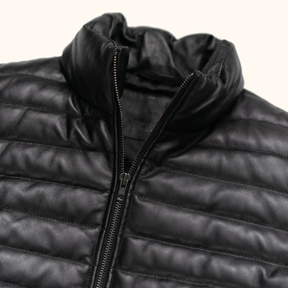 ShadowPeak Black Leather Down Jacket – Arctic Edition