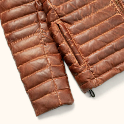 TimberPeak Brown Leather Down Jacket – Heritage Winter Edition