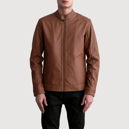 CanyonForge Leather Biker Jacket – Matte Brown Edition