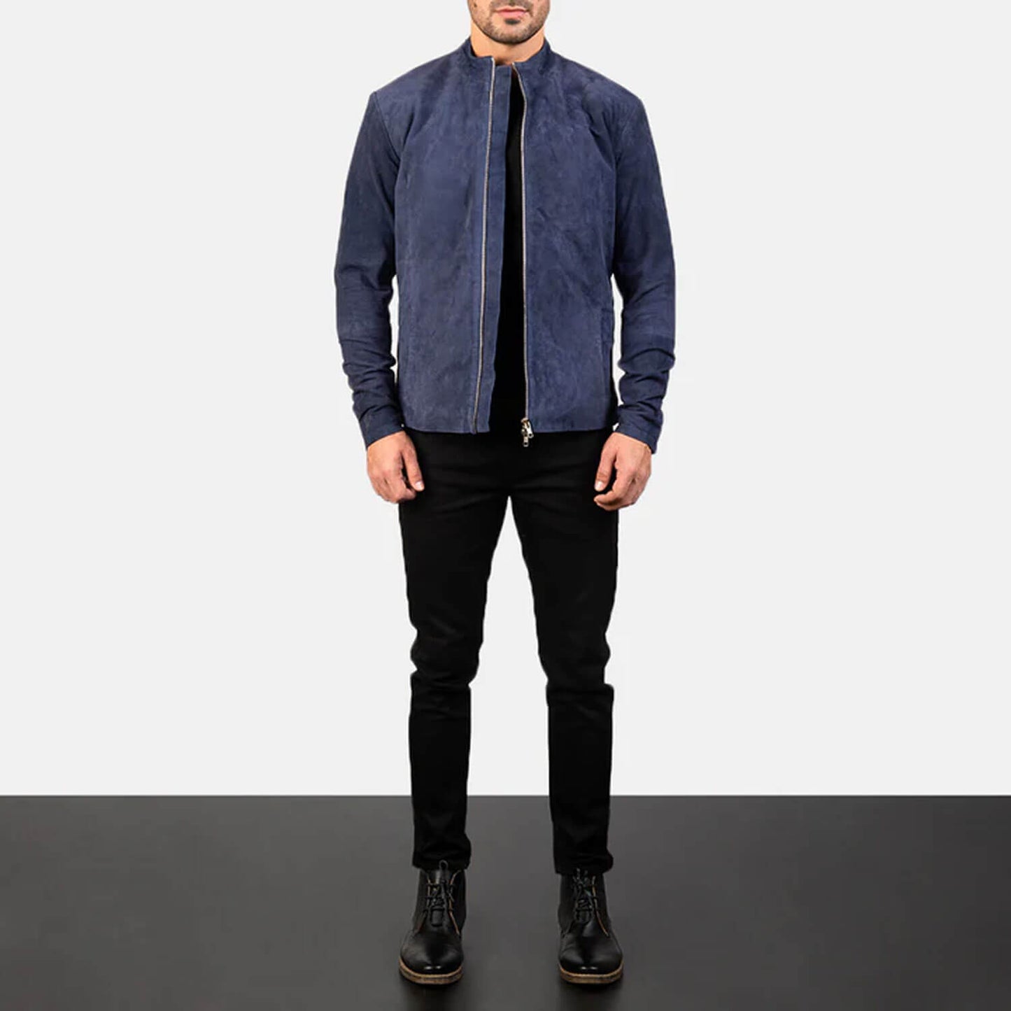 MidnightHarbor Suede Biker Jacket – Navy Blue Edition