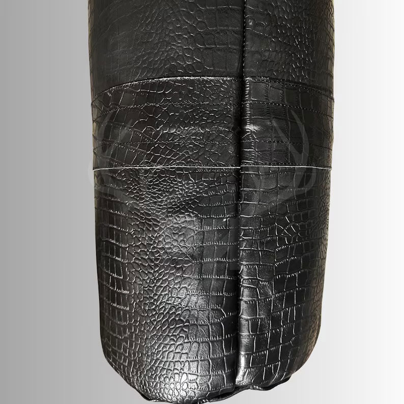 Crocodile Embossed Leather Punching Bag - Black