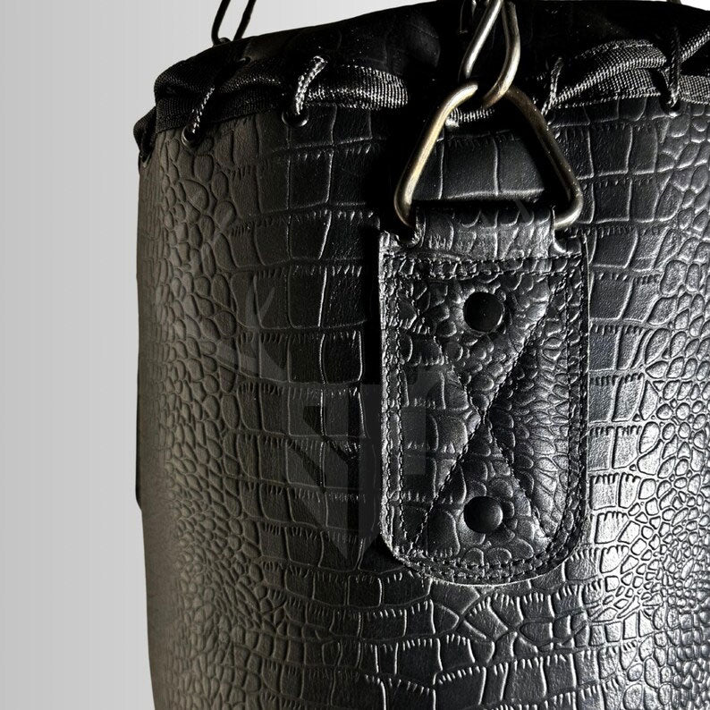 Crocodile Embossed Leather Punching Bag - Black