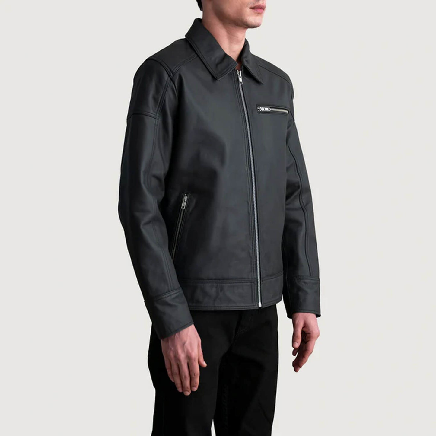 ShadowVanguard Leather Biker Jacket – Matte Black Edition
