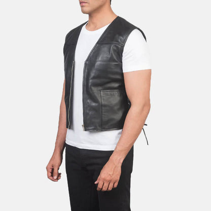 IronShade Leather Rider Vest – Matte Black Edition