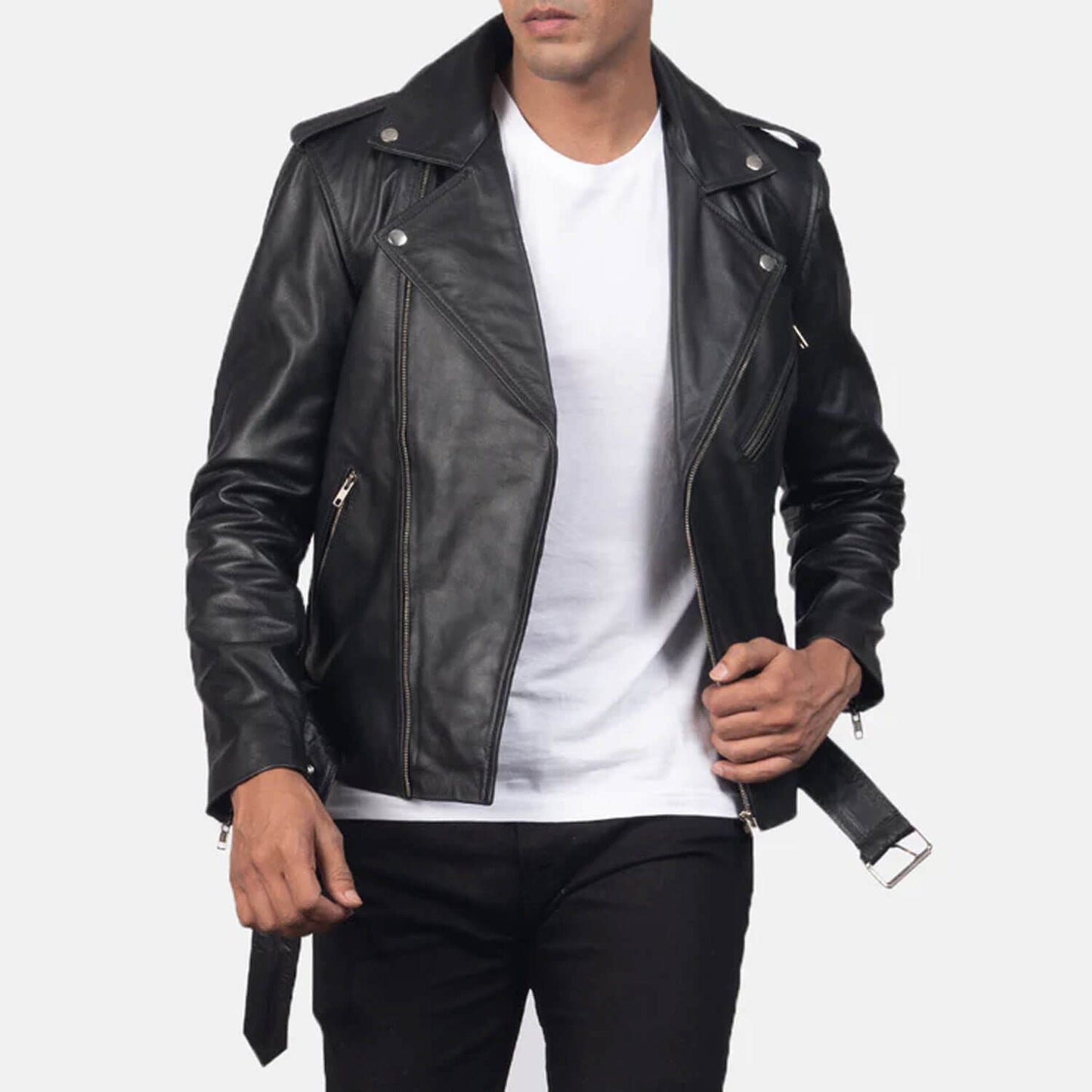 ShadowVale Leather Biker Jacket – Midnight Black Edition