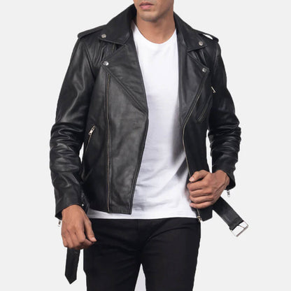 ShadowVale Leather Biker Jacket – Midnight Black Edition