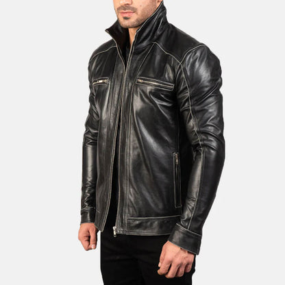 NightForge Leather Biker Jacket – Shadow Black Edition