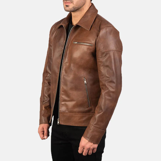 CedarRidge Leather Biker Jacket – Walnut Brown Edition