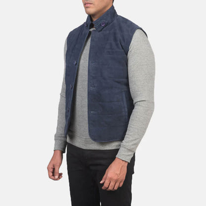 Azure Ridge Suede Leather Vest – Ocean Blue Edition
