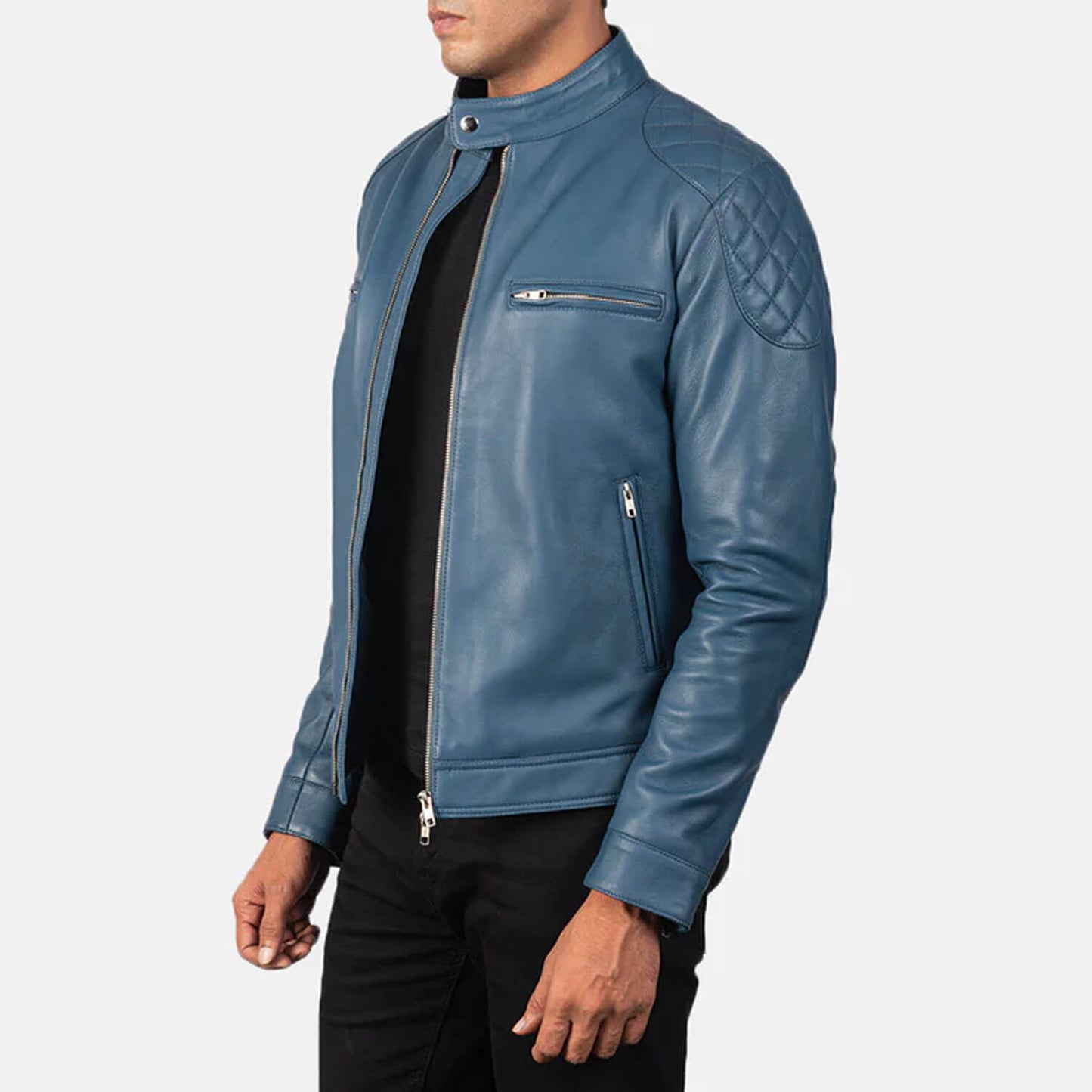 StormRider Leather Biker Jacket – Midnight Blue Edition