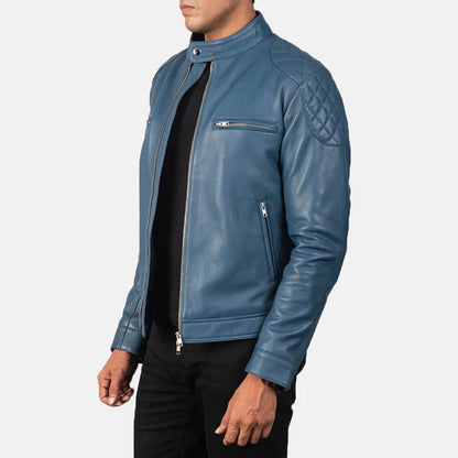 StormRider Leather Biker Jacket – Midnight Blue Edition