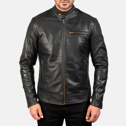 SteelRogue Leather Biker Jacket – Midnight Black Edition