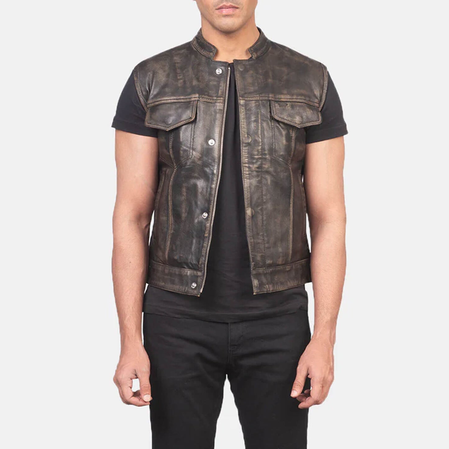 RustForge Moto Leather Vest – Distressed Brown Edition