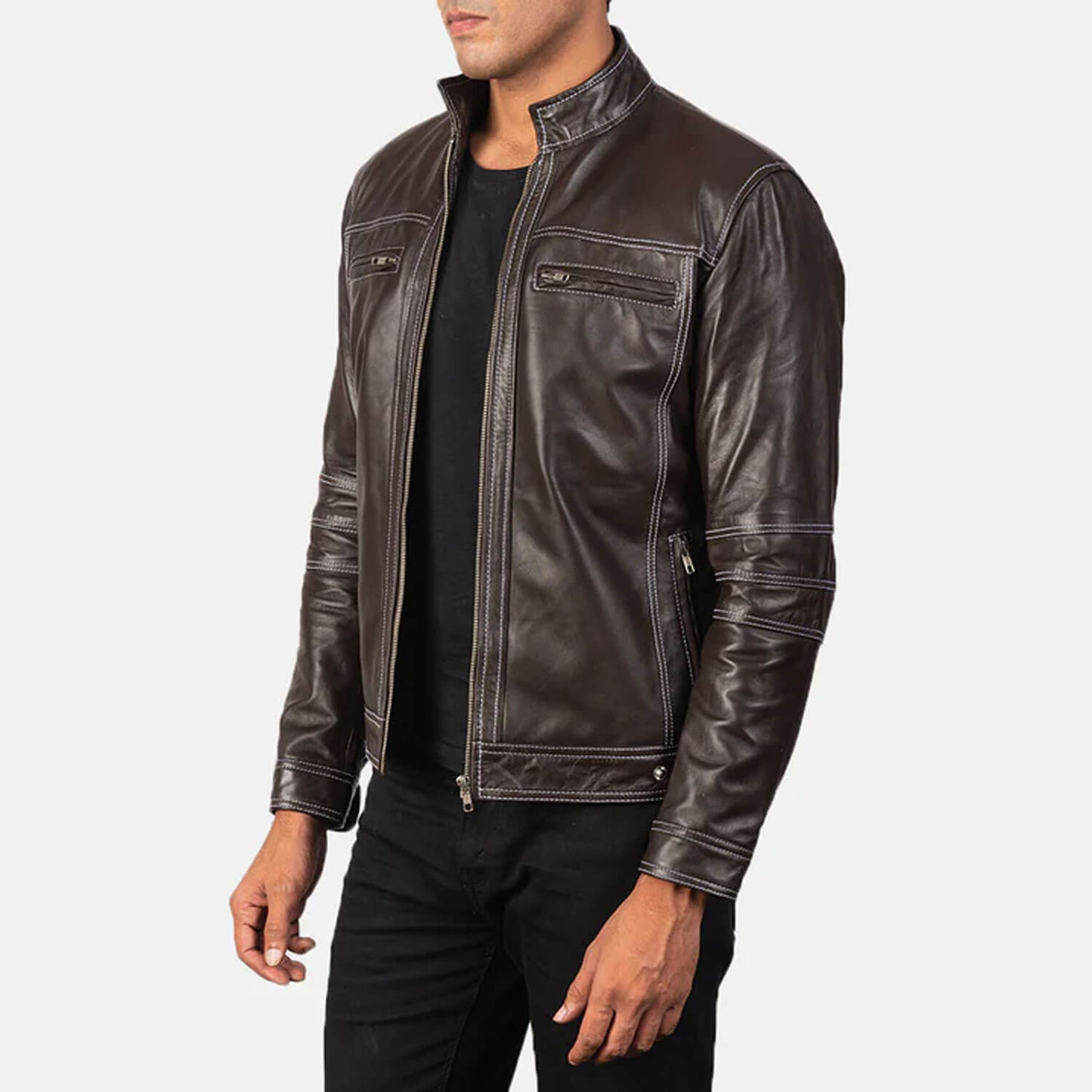 MaverickTrail Leather Biker Jacket – Rustic Brown Edition