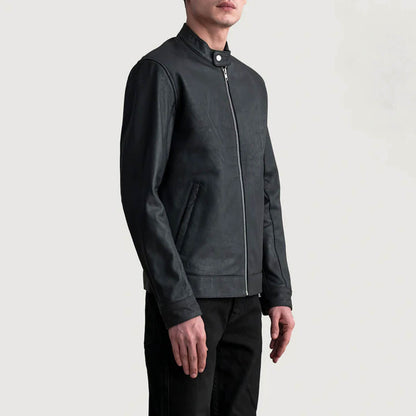 ObsidianRush Leather Biker Jacket – Tumbled Black Edition