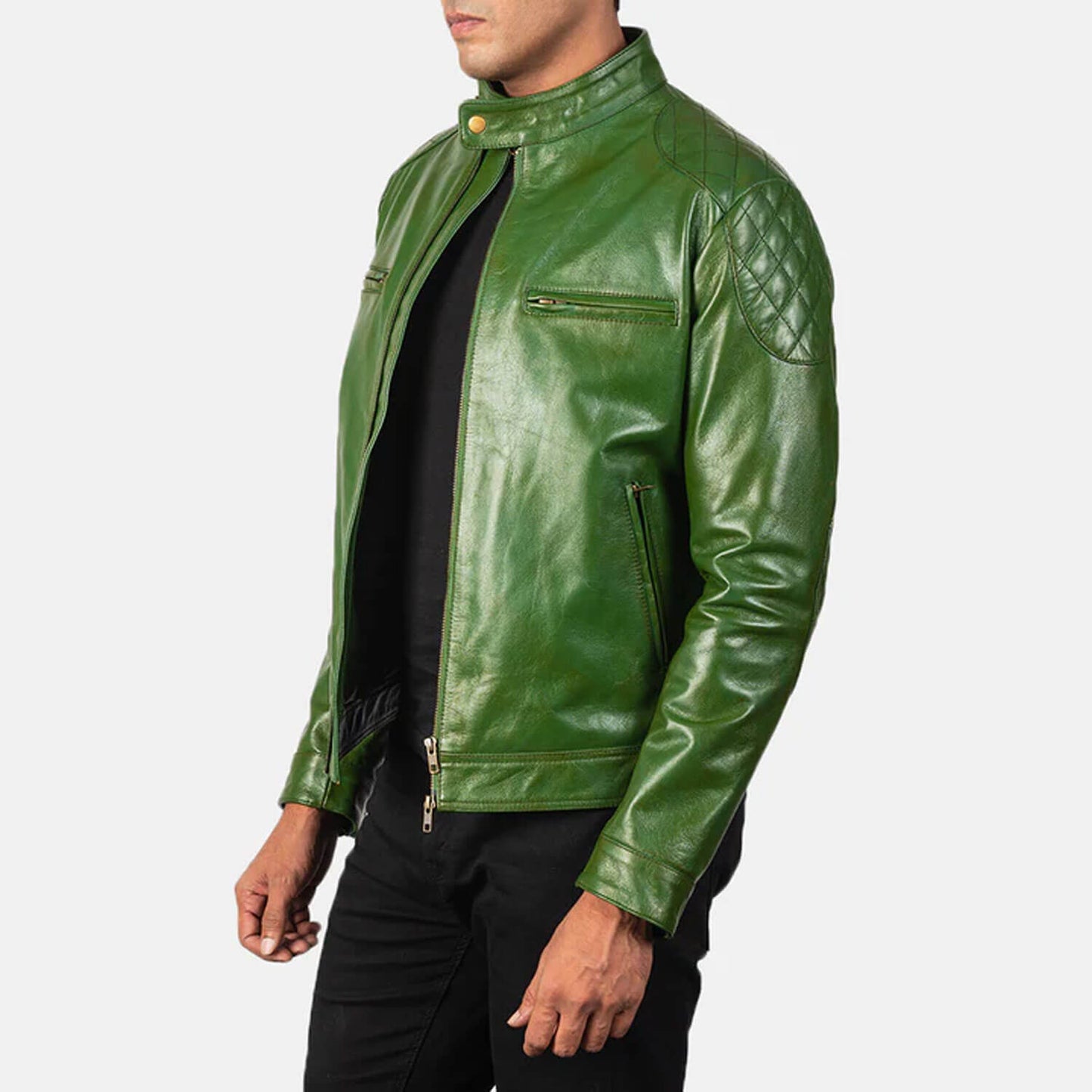 EmeraldRogue Leather Biker Jacket – Forest Green Edition