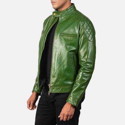 EmeraldRogue Leather Biker Jacket – Forest Green Edition