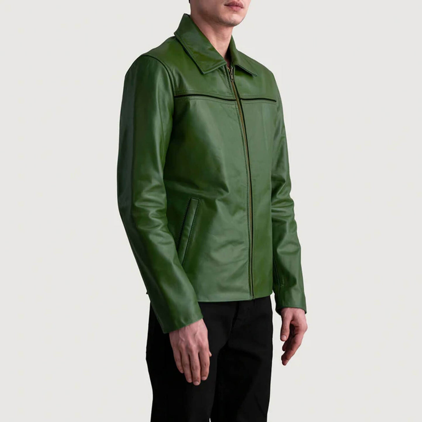 EmeraldShadow Leather Jacket – Forest Green Edition