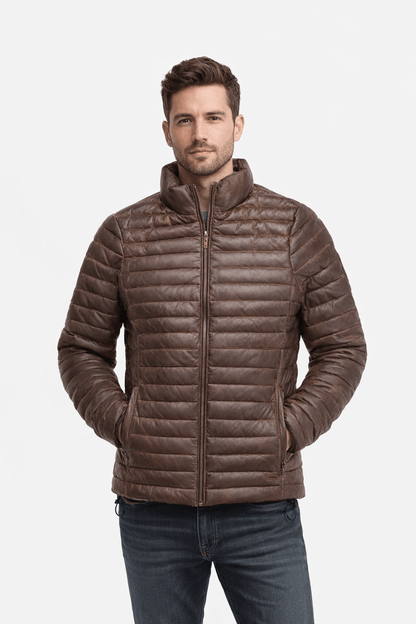 SummitHaven Chocolate Brown Leather Down Jacket – Heritage Winter Edition