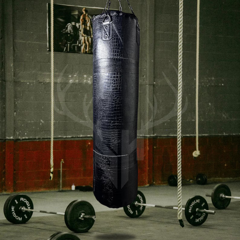 Crocodile Embossed Leather Punching Bag - Black