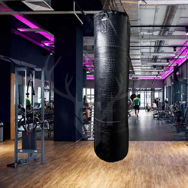 Crocodile Embossed Leather Punching Bag - Black