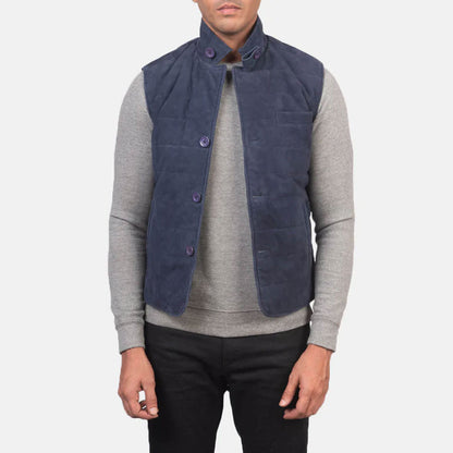 Azure Ridge Suede Leather Vest – Ocean Blue Edition