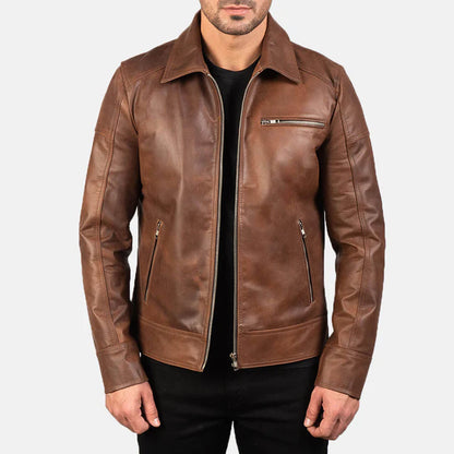 CedarRidge Leather Biker Jacket – Walnut Brown Edition