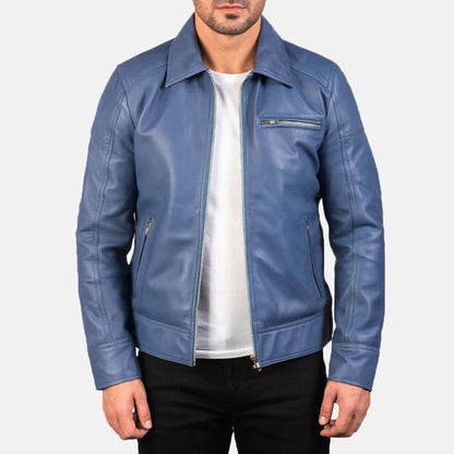 AzureRogue Leather Biker Jacket – Midnight Blue Edition