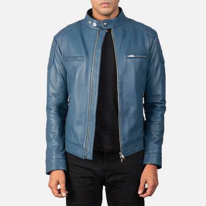 StormRider Leather Biker Jacket – Midnight Blue Edition