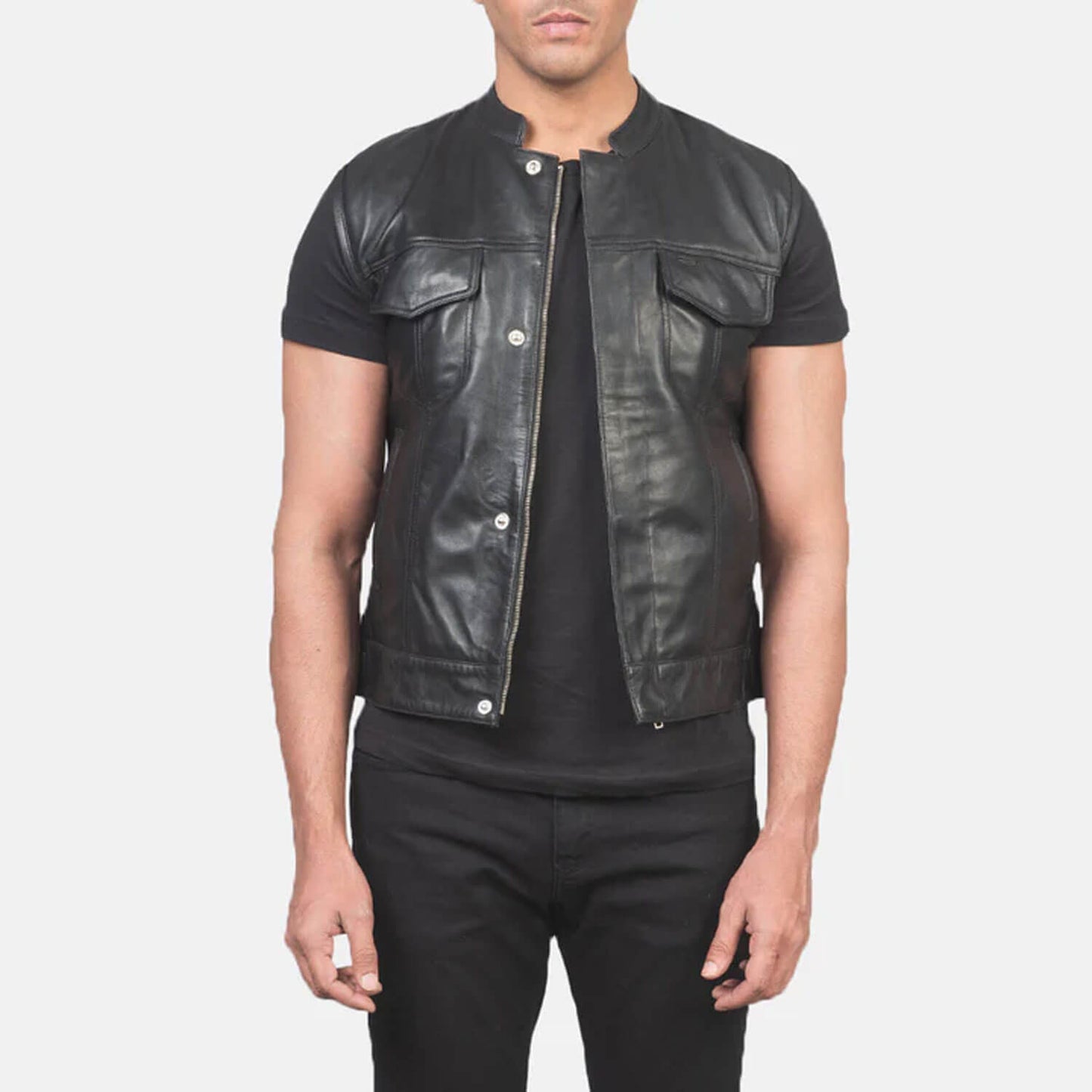 AtlasForge Moto Leather Vest – Stealth Black Edition
