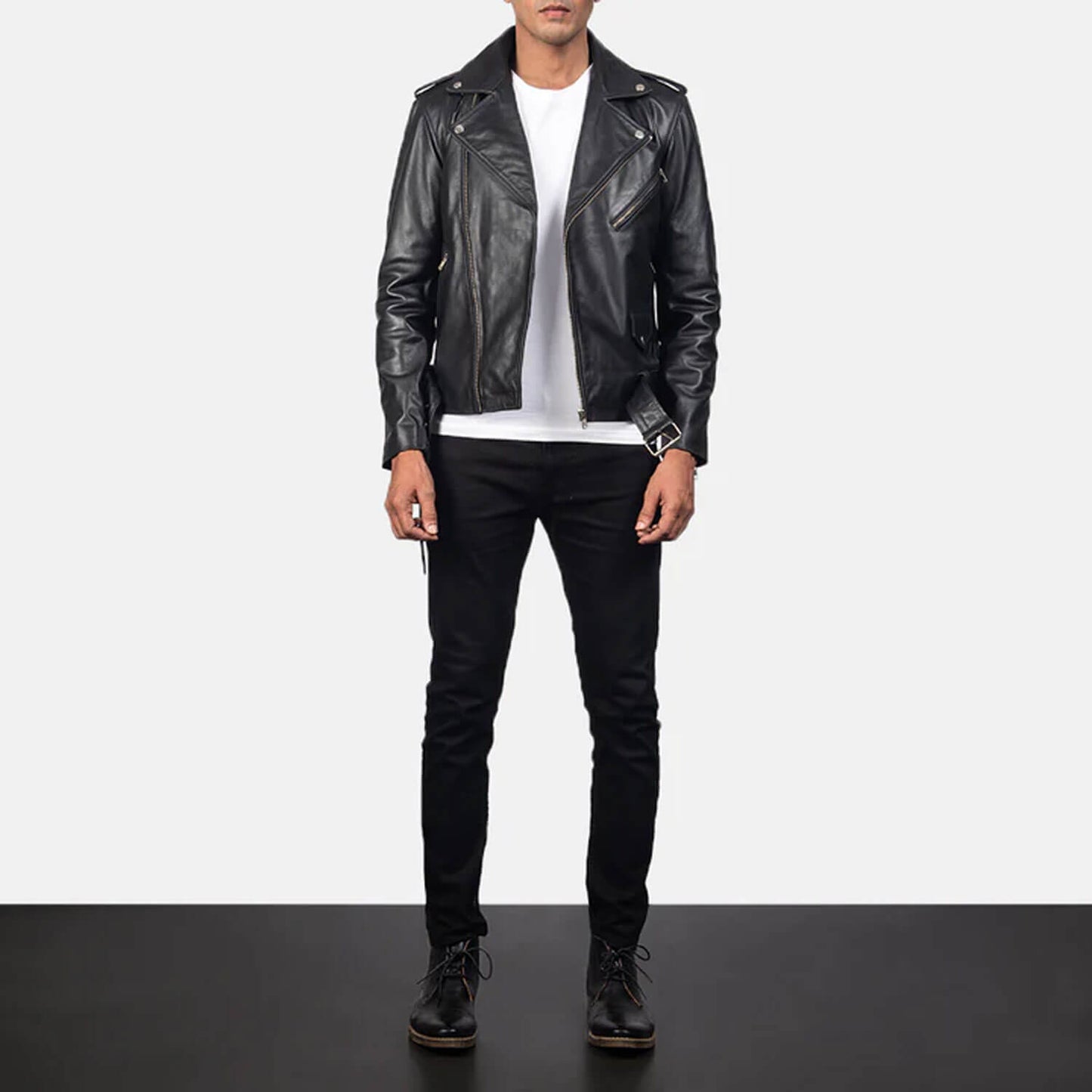 ShadowVale Leather Biker Jacket – Midnight Black Edition