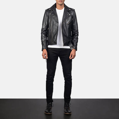 ShadowVale Leather Biker Jacket – Midnight Black Edition