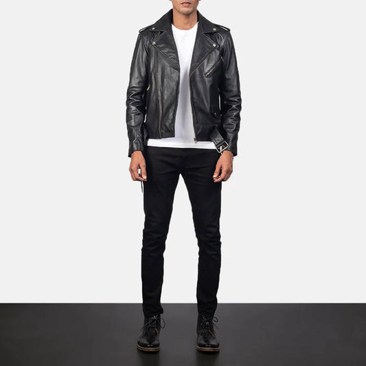 ShadowVale Leather Biker Jacket – Midnight Black Edition