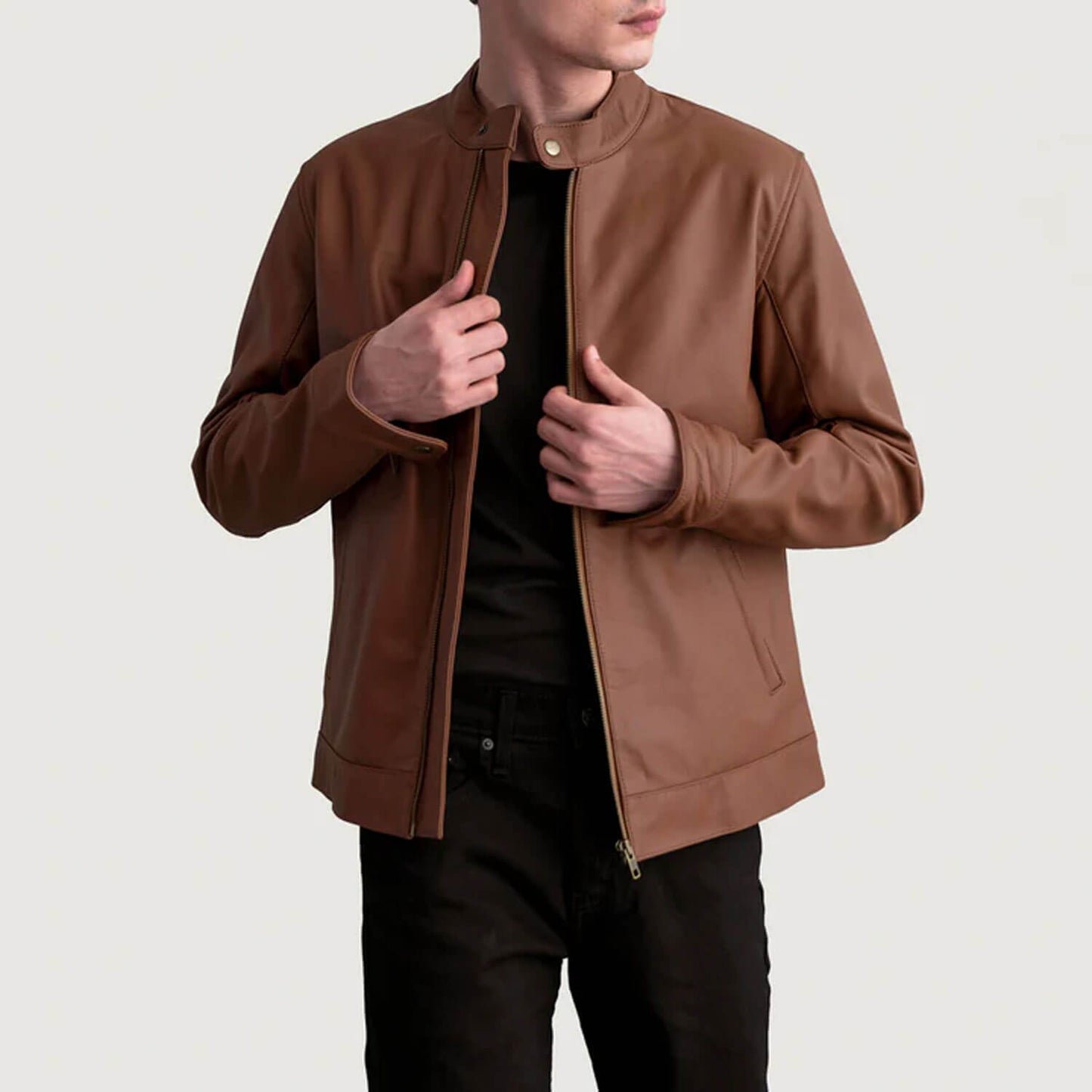 CanyonForge Leather Biker Jacket – Matte Brown Edition