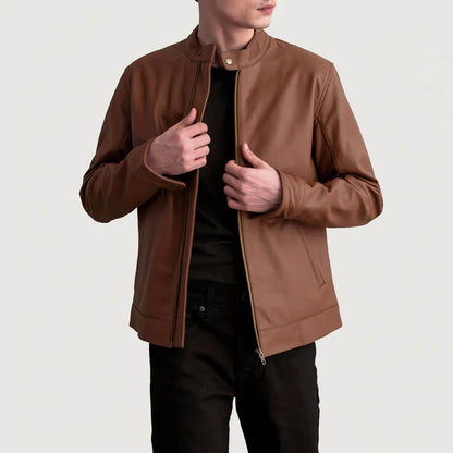 CanyonForge Leather Biker Jacket – Matte Brown Edition