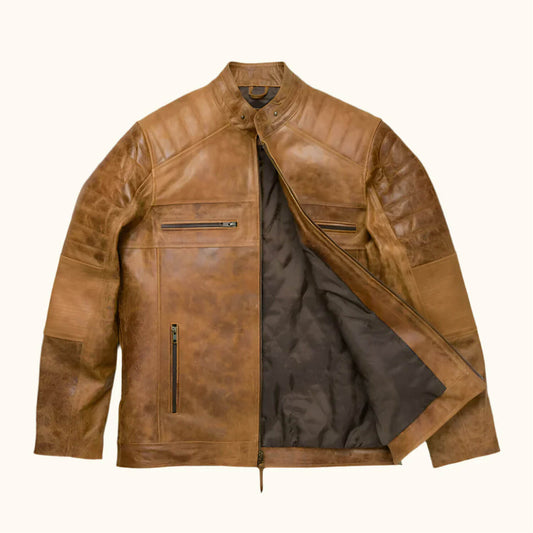 IronTrail Brown Cafe Racer Leather Jacket