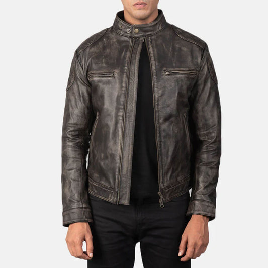 RustHaven Leather Biker Jacket – Distressed Brown Edition