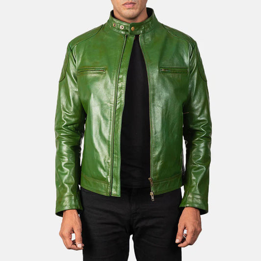 EmeraldRogue Leather Biker Jacket – Forest Green Edition