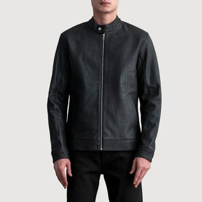 ObsidianRush Leather Biker Jacket – Tumbled Black Edition