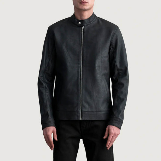 ObsidianRush Leather Biker Jacket – Tumbled Black Edition