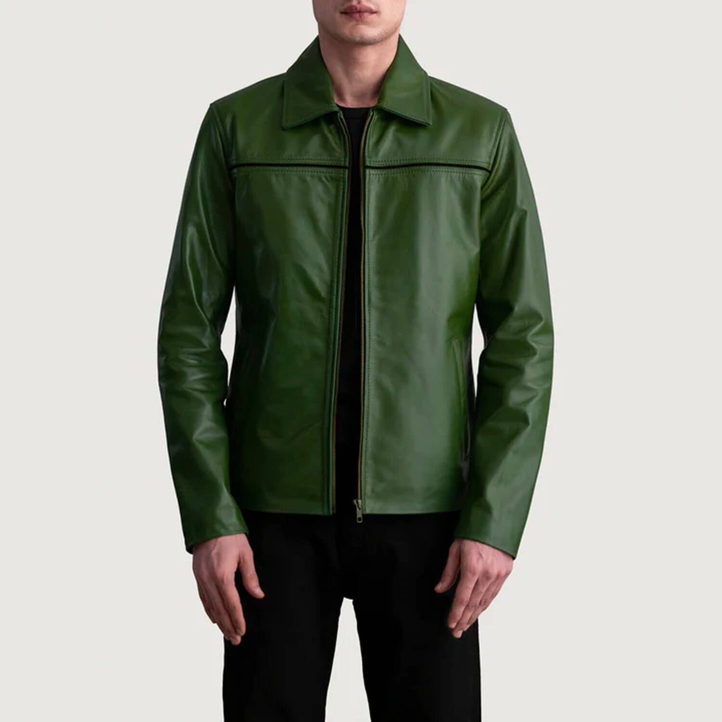 EmeraldShadow Leather Jacket – Forest Green Edition