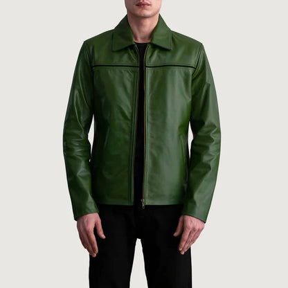 EmeraldShadow Leather Jacket – Forest Green Edition