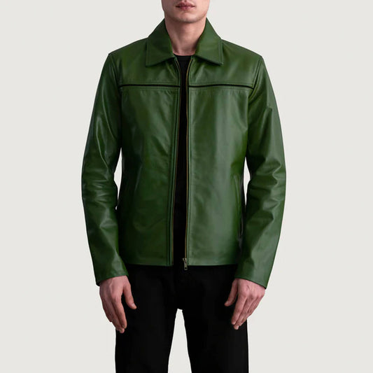 EmeraldShadow Leather Jacket – Forest Green Edition