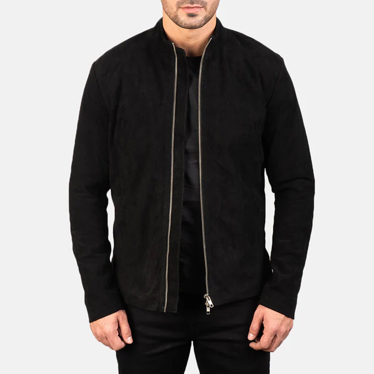 RavenForge Suede Biker Jacket – Charcoal Black Edition