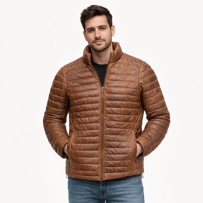 TimberPeak Brown Leather Down Jacket – Heritage Winter Edition
