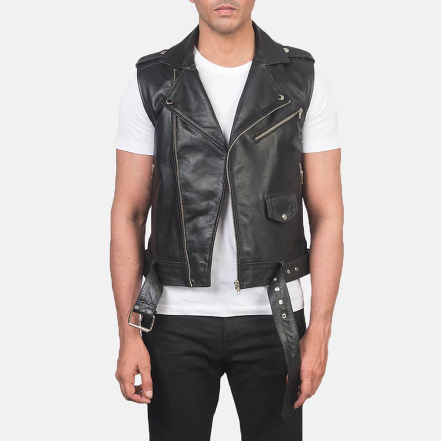 Sullivan Black Leather Biker Vest