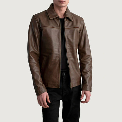 IronCrest Leather Jacket – Pull-Up Brown Edition