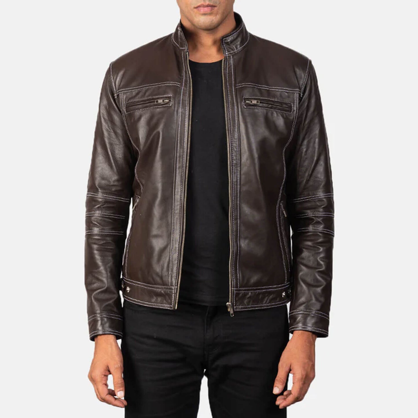 MaverickTrail Leather Biker Jacket – Rustic Brown Edition