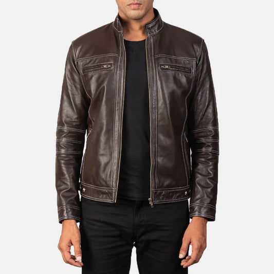 MaverickTrail Leather Biker Jacket – Rustic Brown Edition